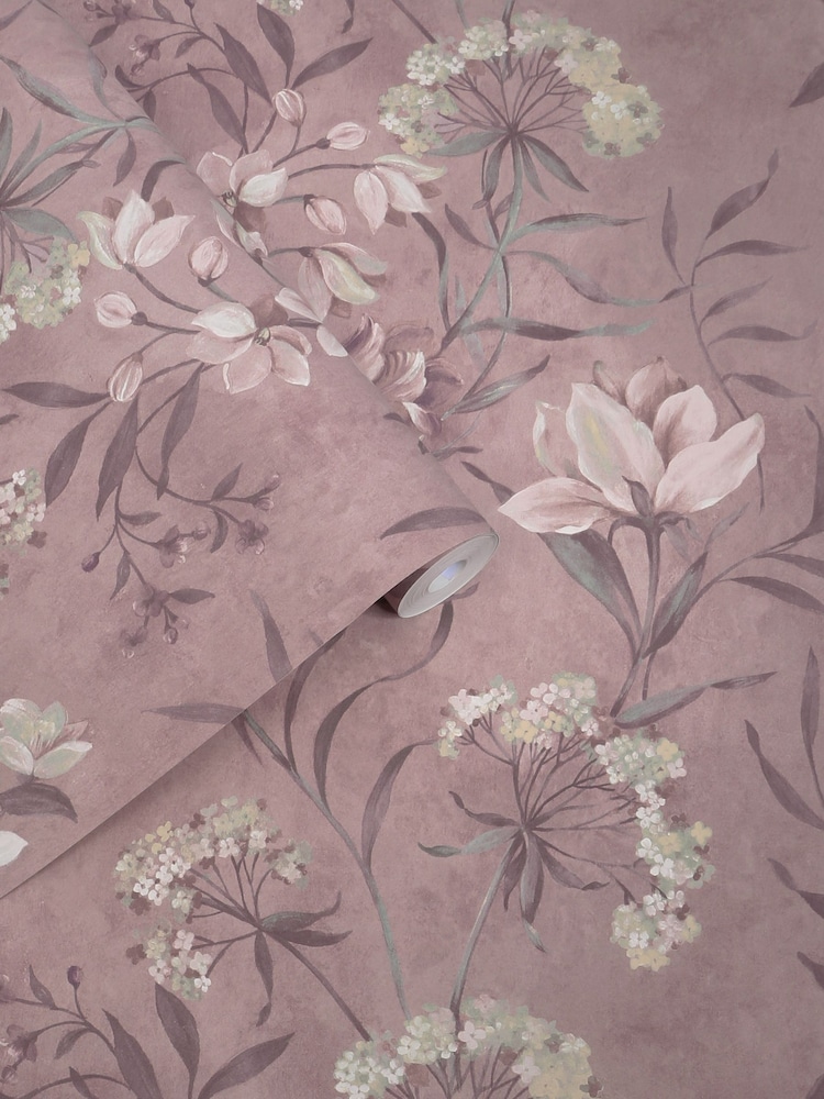 Laura Ashley Grape Blairmore Floral Print 10M Wallpaper - Image 1 of 4 Laura Ashley Grape Blairmore Floral Print 10M Wallpaper - Image 1 of 4