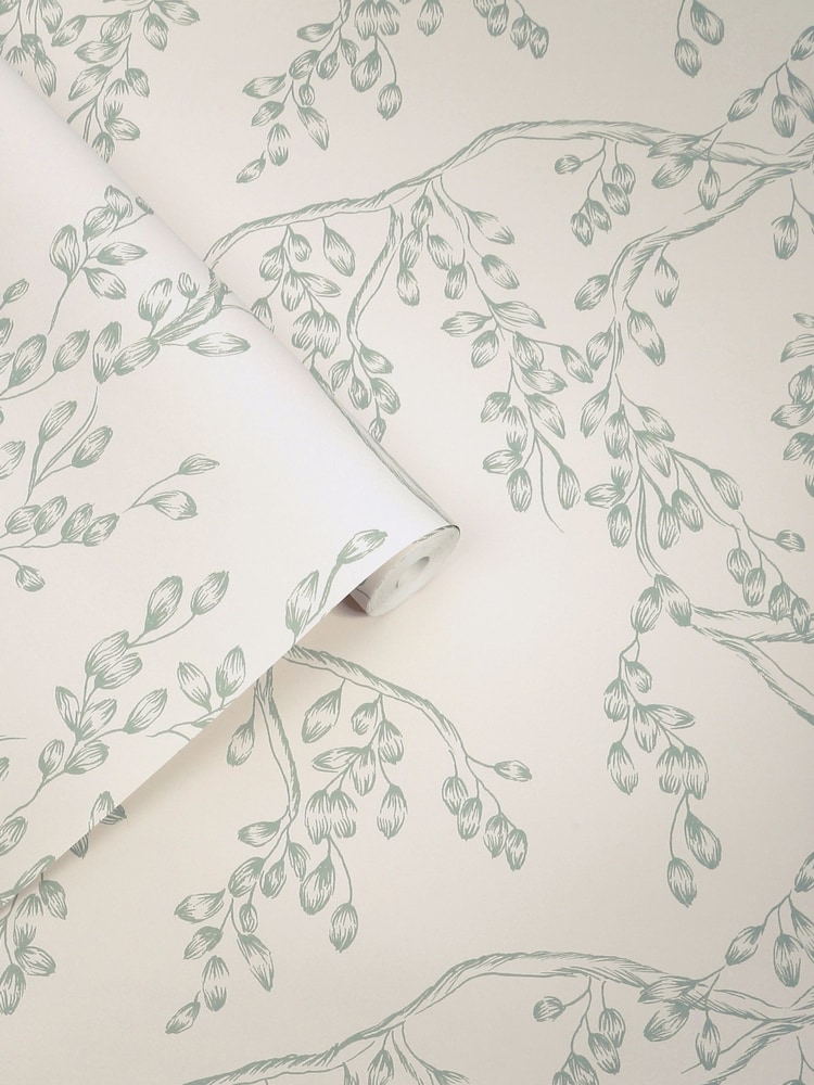 Laura Ashley Sage Rainham Willow 10M Wallpaper - Image 1 of 4
