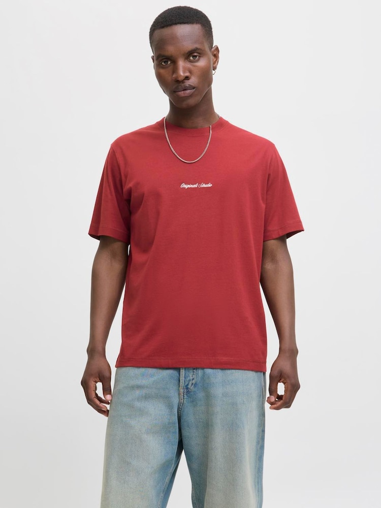JACK & JONES Red Relaxed Fit Crew Neck T-Shirt - Image 1 of 7 JACK & JONES Red Relaxed Fit Crew Neck T-Shirt - Image 1 of 7