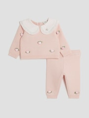 River Island Pink Baby Girls Rose Bud Jumper Set - Image 1 of 4
