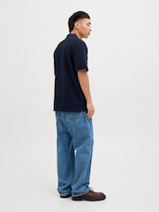 JACK & JONES Blue 1/4 Zip Short Sleeve Polo Shirt - Image 2 of 3