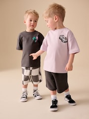 Uling na Kulay Abo/Lila - Short Sleeve T-Shirt at Shorts Set 2 Pack (3mths-7yrs) - Larawan 1 ng 4