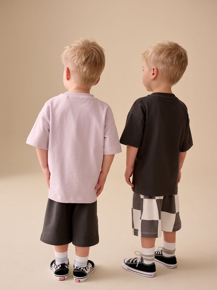 Uling na Kulay Abo/Lila - Short Sleeve T-Shirt at Shorts Set 2 Pack (3mths-7yrs) - Larawan 2 ng 4