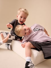 Uling na Kulay Abo/Lila - Short Sleeve T-Shirt at Shorts Set 2 Pack (3mths-7yrs) - Larawan 3 ng 4