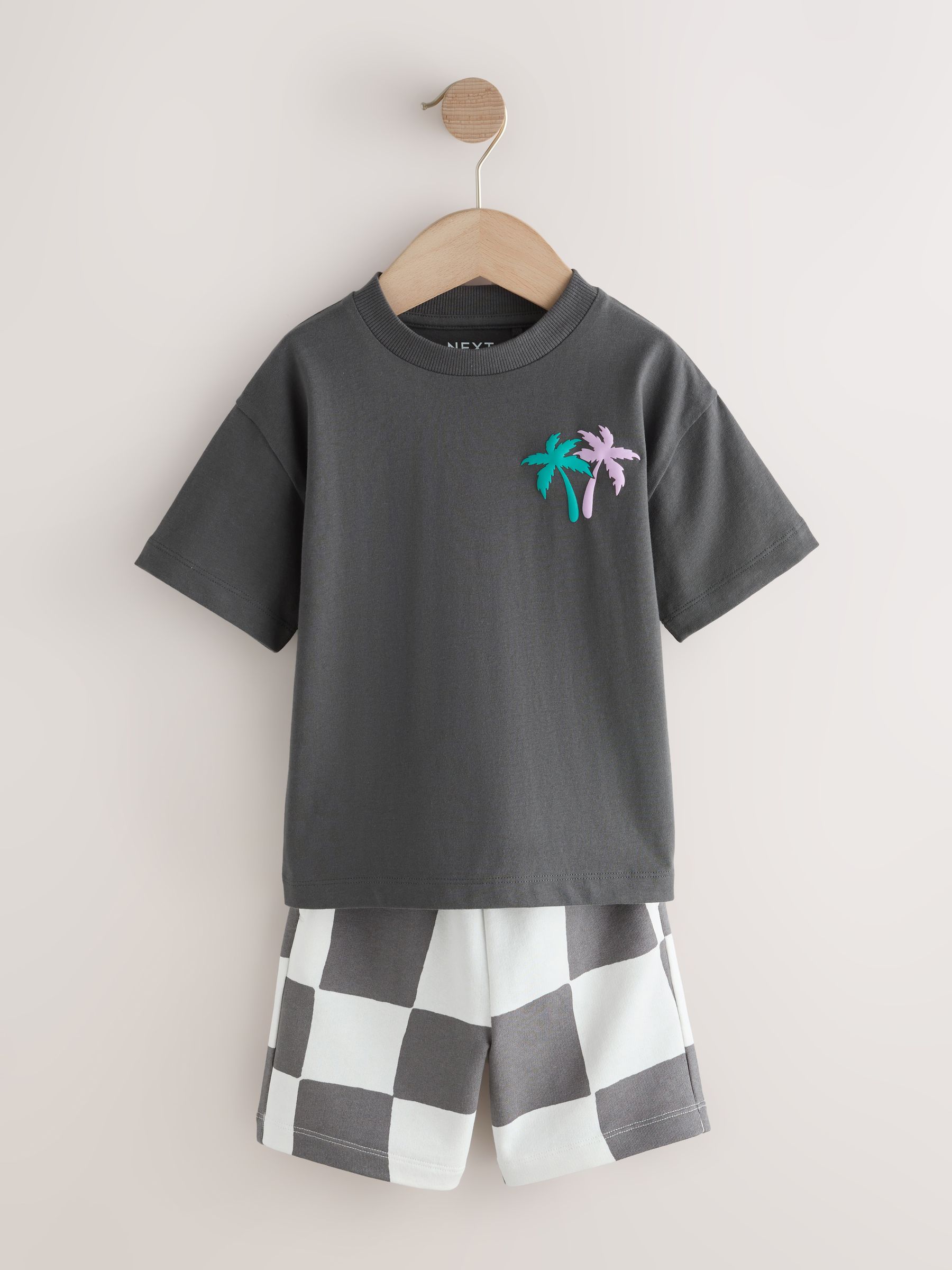 Buy Charcoal Grey/Lilac Short Sleeve T-Shirt and Shorts Set 2 Pack