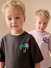 Uling na Kulay Abo/Lila - Short Sleeve T-Shirt at Shorts Set 2 Pack (3mths-7yrs) - Larawan 4 ng 4