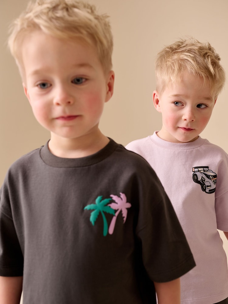 Uling na Kulay Abo/Lila - Short Sleeve T-Shirt at Shorts Set 2 Pack (3mths-7yrs) - Larawan 4 ng 4