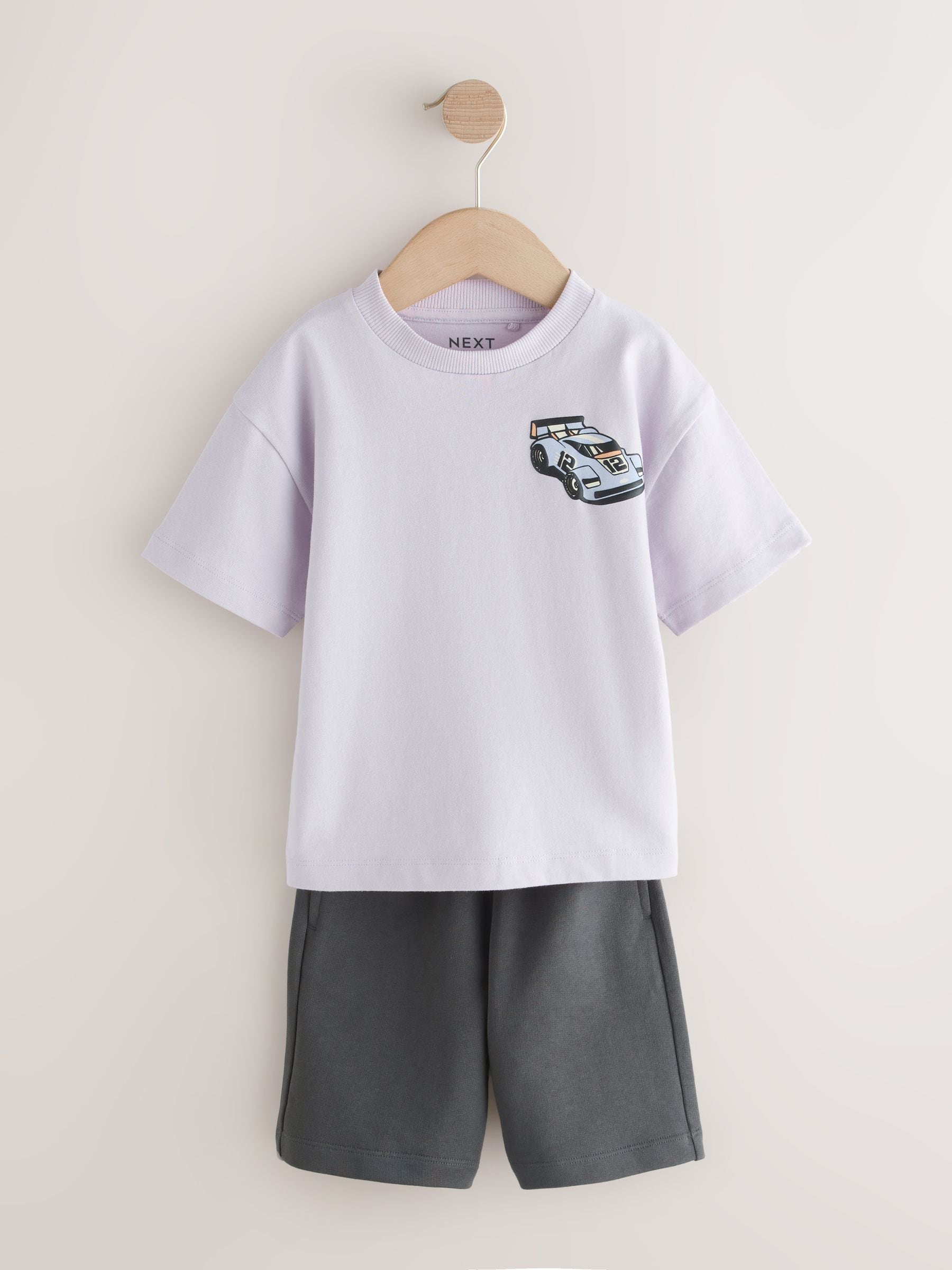 Buy Charcoal Grey/Lilac Short Sleeve T-Shirt and Shorts Set 2 Pack