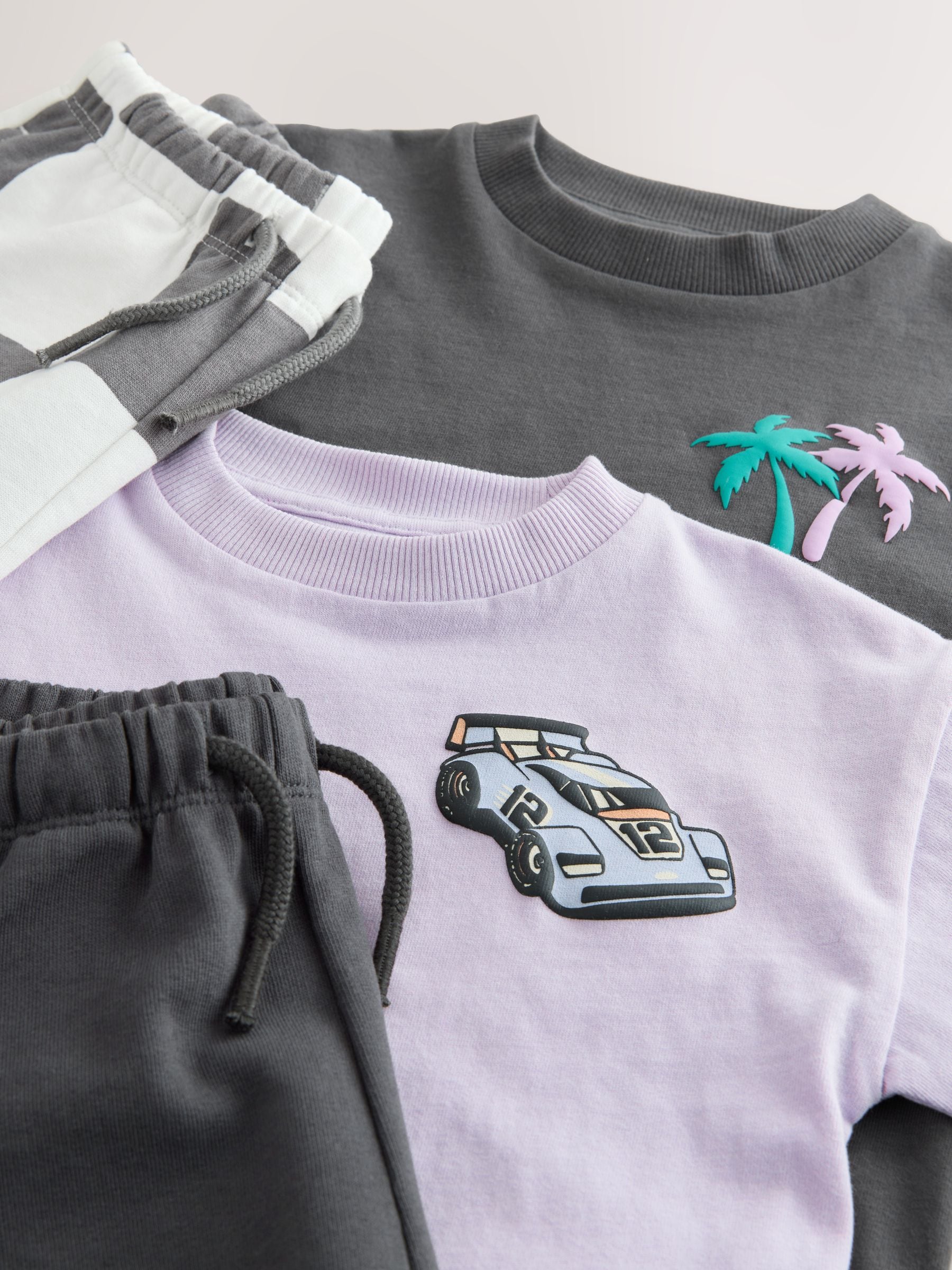 Buy Charcoal Grey/Lilac Short Sleeve T-Shirt and Shorts Set 2 Pack