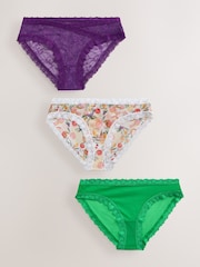 Fruit Print High Leg Mesh and Lace Knickers 3 Pack - Image 1 of 10