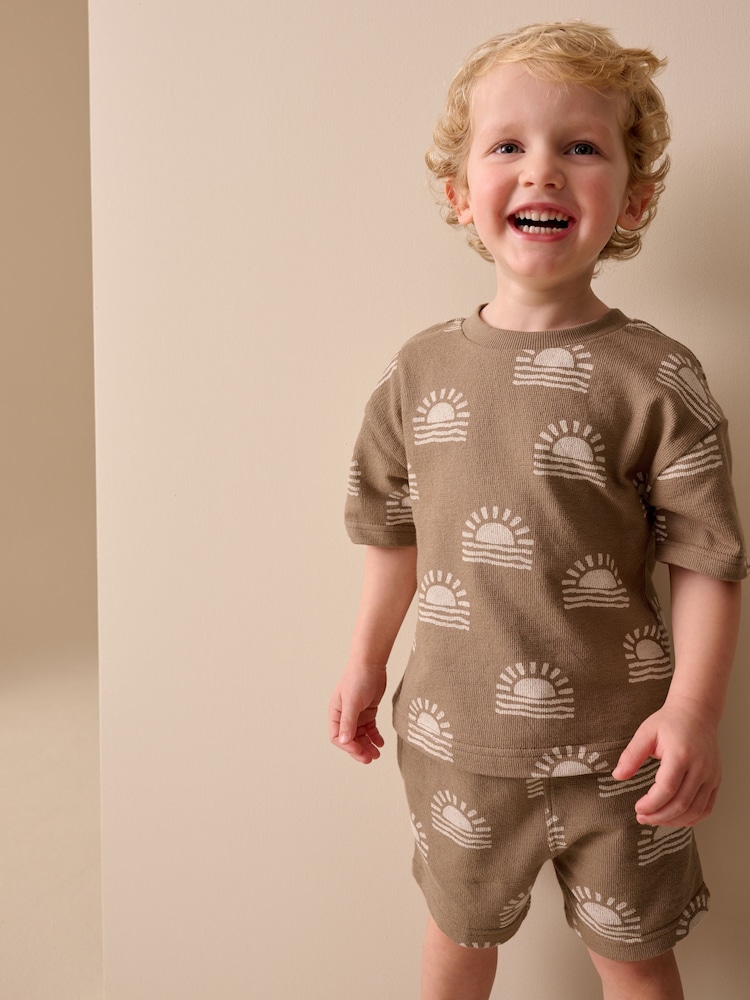 Brown Sun Short Sleeve All-Over Print T-Shirt and Shorts Set (3mths-7yrs) - Image 1 of 8