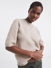 JD Williams Natural Sponge Ribbed Short Sleeve Knitted Jumper - Image 1 of 4