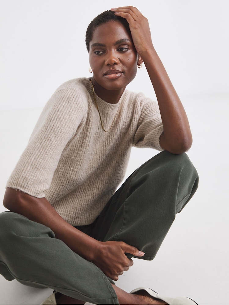 JD Williams Natural Sponge Ribbed Short Sleeve Knitted Jumper - Image 4 of 4