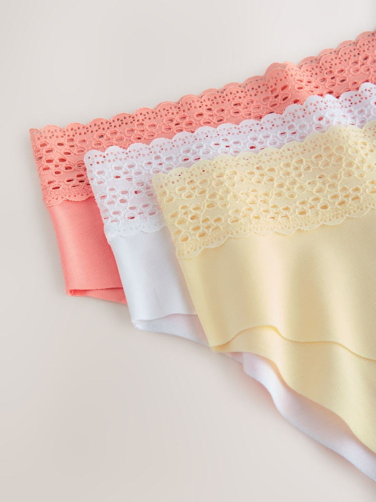 Blanco/Amarillo/Durazno - Braguitas de algodón con encaje en la parte superior Invisible 3 Pack - Imagen 10 de 10