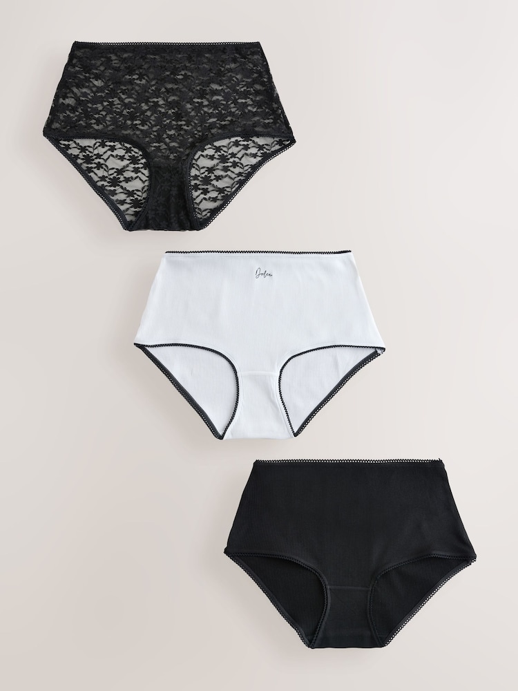 Negro/Blanco - Pack de 3 braguitas de algodón y encaje - Imagen 1 de 6