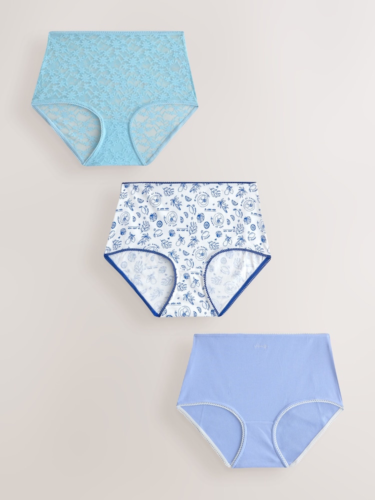 Azul - Pack de 3 braguitas de algodón y encaje - Imagen 1 de 6