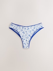 Blue Brazilian Cotton And Lace Knickers 3 Pack - Image 4 of 6