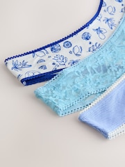 Blue Brazilian Cotton And Lace Knickers 3 Pack - Image 6 of 6