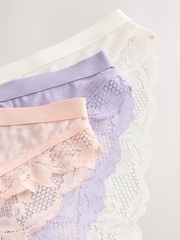 Cream/Lilac/Peach High Leg Lace Trim Knickers 3 Pack - Image 9 of 10