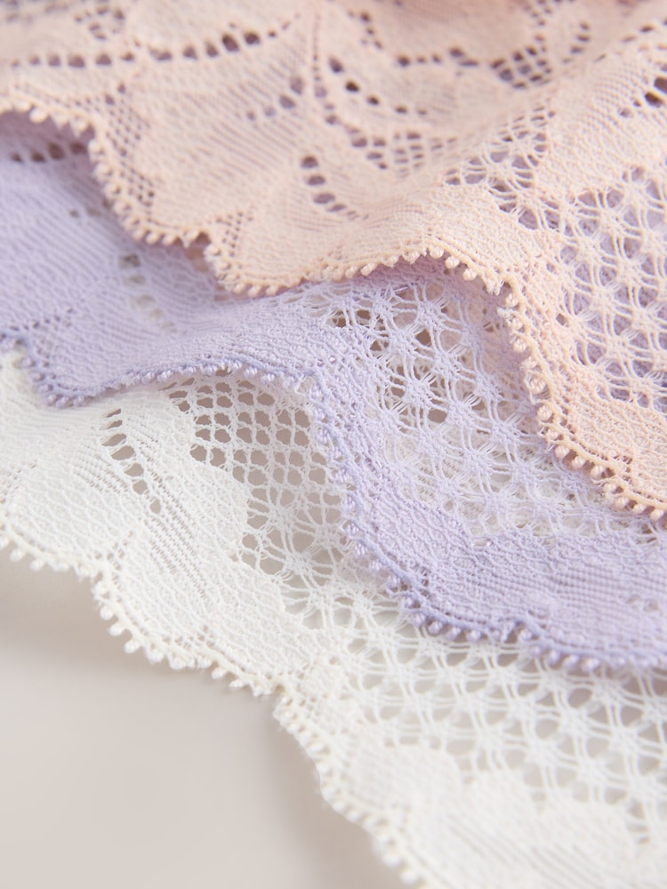 Cream/Lilac/Peach High Leg Lace Trim Knickers 3 Pack - Image 9 of 9