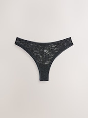 Black/White Brazilian Cotton And Lace Knickers 3 Pack - Image 2 of 6