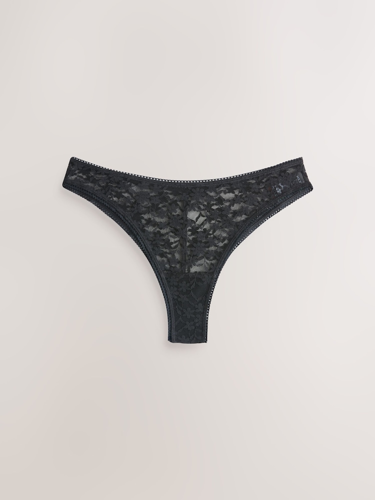 Black/White Brazilian Cotton And Lace Knickers 3 Pack - Image 2 of 6 Black/White Brazilian Cotton And Lace Knickers 3 Pack - Image 2 of 6