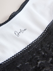 Black/White Brazilian Cotton And Lace Knickers 3 Pack - Image 5 of 6