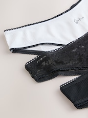 Black/White Brazilian Cotton And Lace Knickers 3 Pack - Image 6 of 6