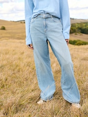 Hellblau - Jeans mit weitem Bein und Gürtel - Bild 3 von 6