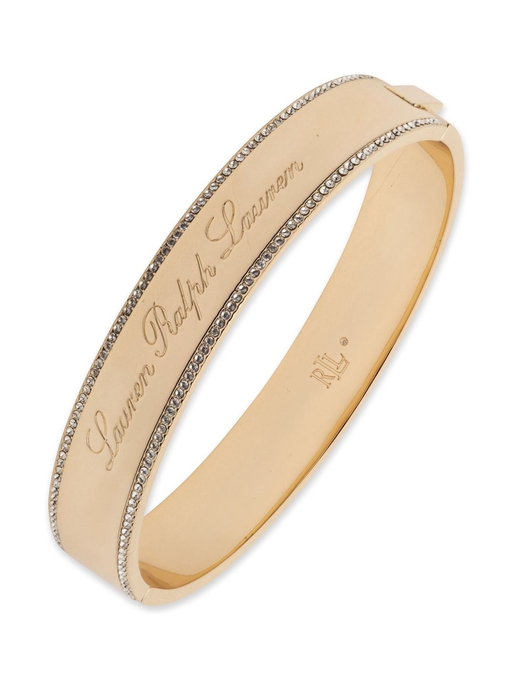 Lauren Ralph Lauren Gold Gold Tone Script Bangle with Crystal Detailing - Image 1 of 1 Lauren Ralph Lauren Gold Gold Tone Script Bangle with Crystal Detailing - Image 1 of 1