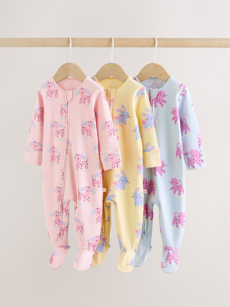 ピンク / イエロー - キャラクター ツーウェイジップ ベビー パジャマ 3 枚組（0か月～2歳） - 画像 1 / 13