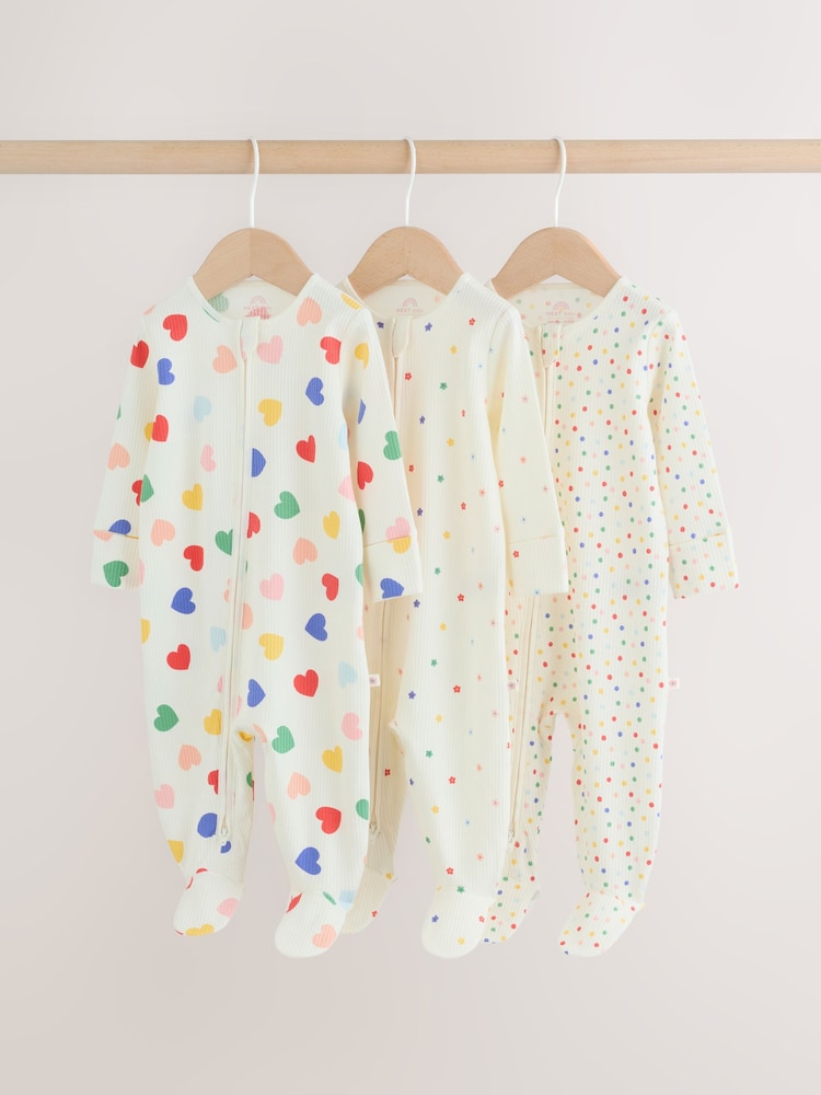 Blue/White Two Way Zip Baby Sleepsuit 3 Pack (0mths-2yrs) - Image 1 of 13