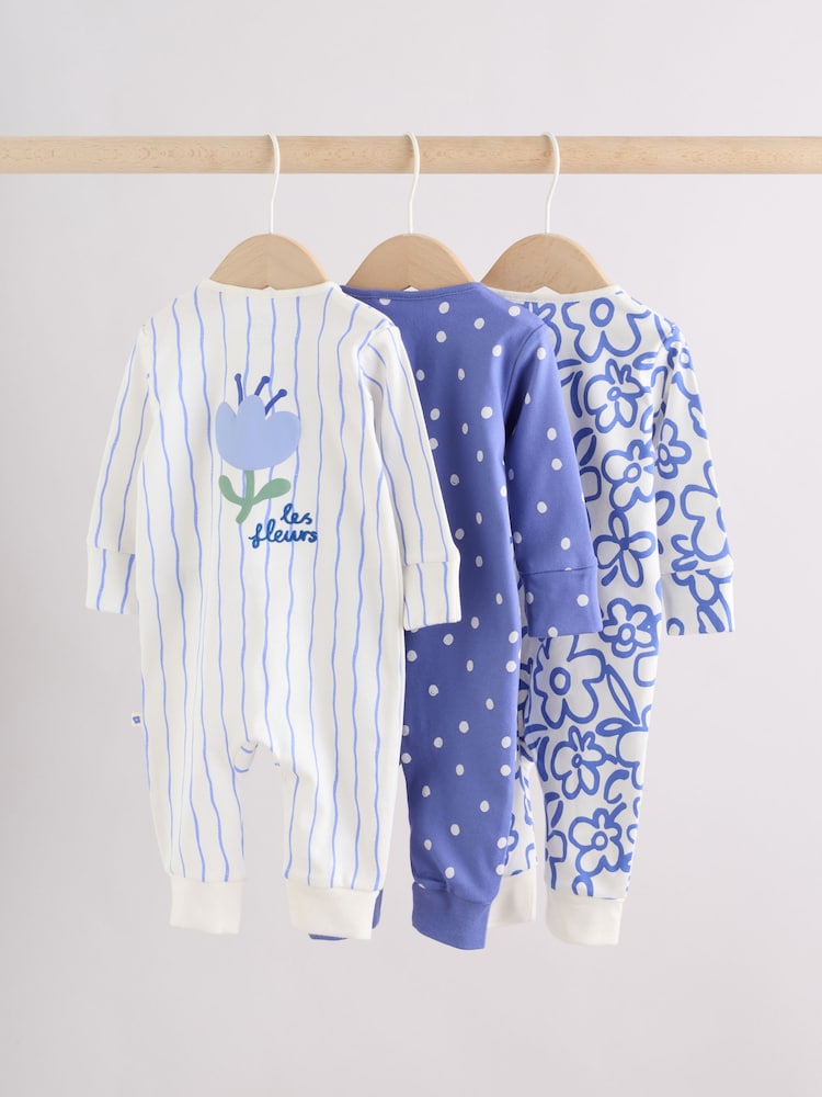 Blue Two Way Zip Baby Sleepsuits 3 Pack (0mths-3yrs) - Image 2 of 12