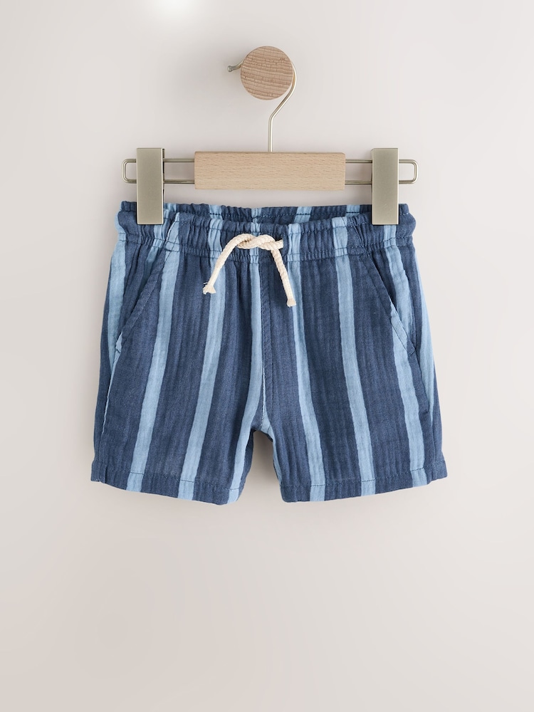 Blue/Navy Stripe Soft Textured Pull On Shorts (3mths-7yrs) - Image 1 of 4