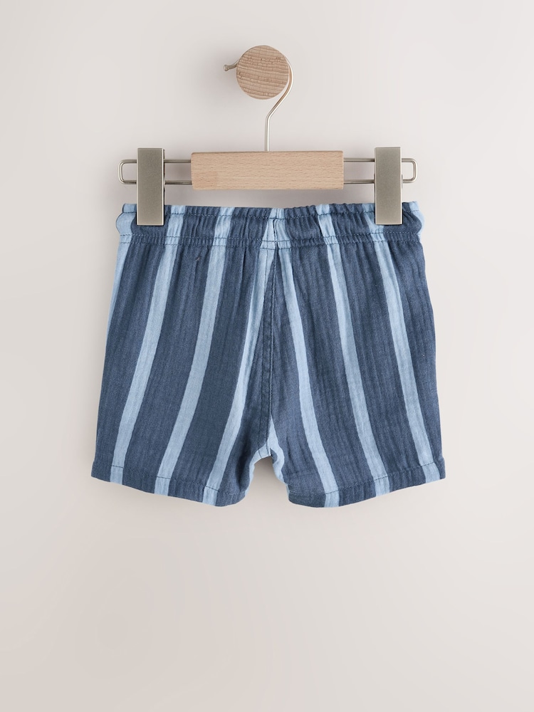 Blue/Navy Stripe Soft Textured Pull On Shorts (3mths-7yrs) - Image 2 of 4