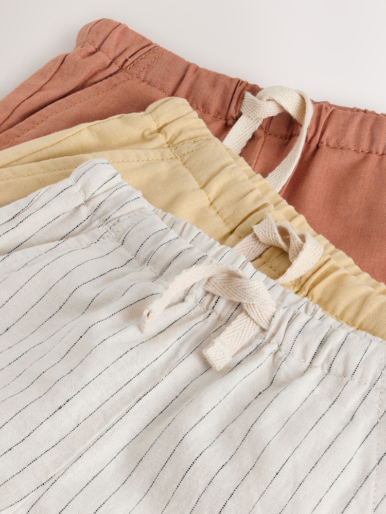 Rust Orange/Yellow/Stripe Linen Blend Shorts 3 Pack (3mths-7yrs) - Image 2 of 7