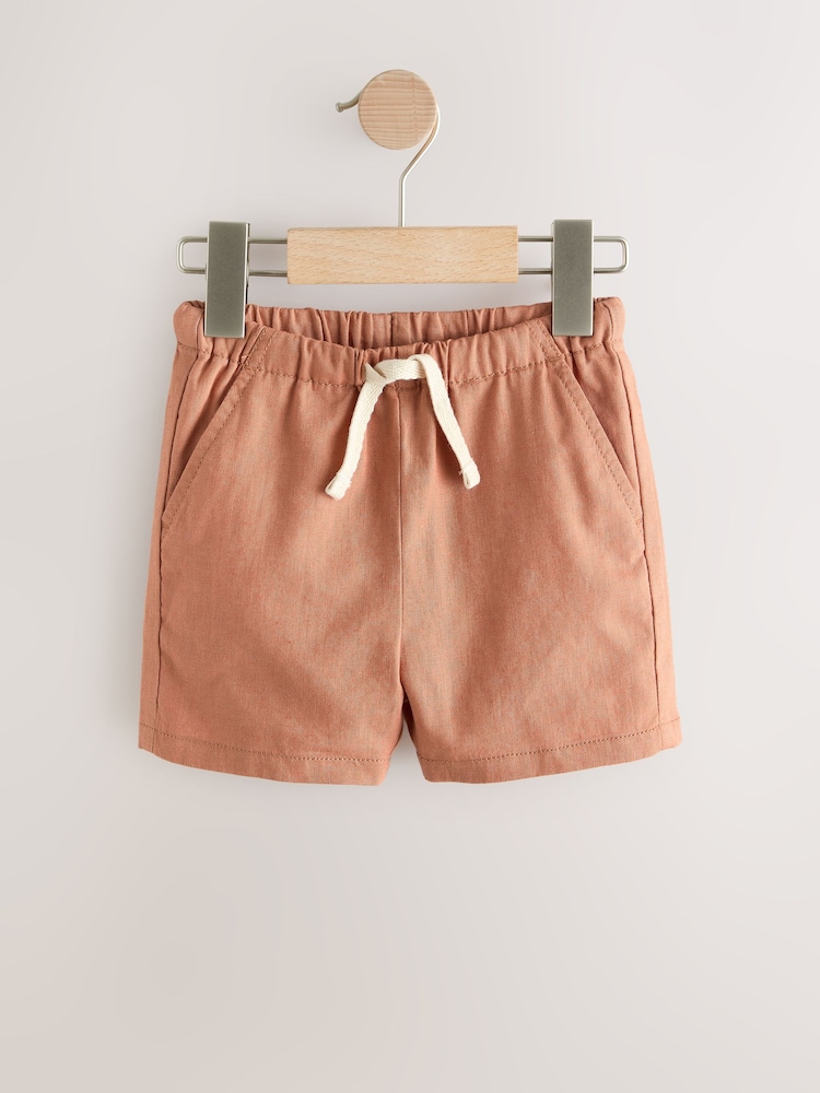 Rust Orange/Yellow/Stripe Linen Blend Shorts 3 Pack (3mths-7yrs) - Image 7 of 7