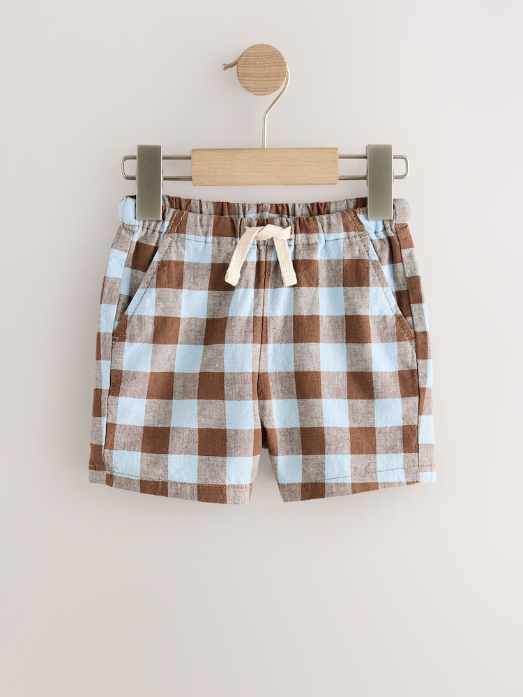 Blue/Brown Gingham - Зыгыр кездемеден тигилген тармал шортылар (3ай -7жыл) - 4ичинен 1 сүрөт