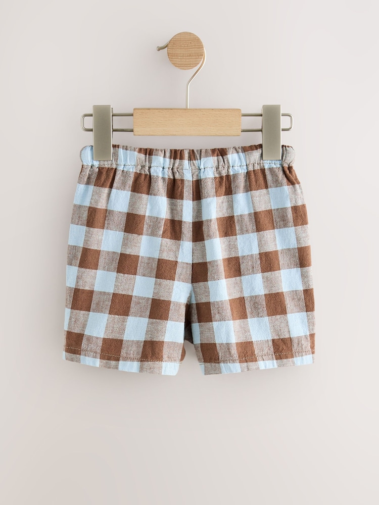 Blue/Brown Gingham - Зыгыр кездемеден тигилген тармал шортылар (3ай -7жыл) - 4ичинен 2 сүрөт
