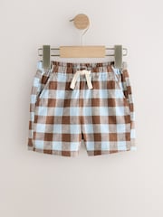 Blue/Brown Gingham Linen Blend Pull On Shorts (3mths-7yrs) - Image 5 of 8