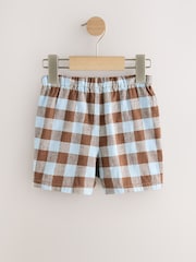 Blue/Brown Gingham Linen Blend Pull On Shorts (3mths-7yrs) - Image 6 of 8
