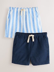ネイビー / ブルー ストライプ - リネン混 ショートパンツ 2 枚組（3か月～7歳） - 画像 1 / 6