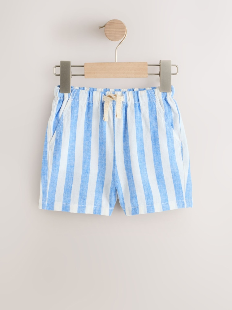 ネイビー / ブルー ストライプ - リネン混 ショートパンツ 2 枚組（3か月～7歳） - 画像 2 / 6