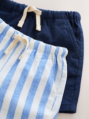 ネイビー / ブルー ストライプ - リネン混 ショートパンツ 2 枚組（3か月～7歳） - 画像 5 / 6