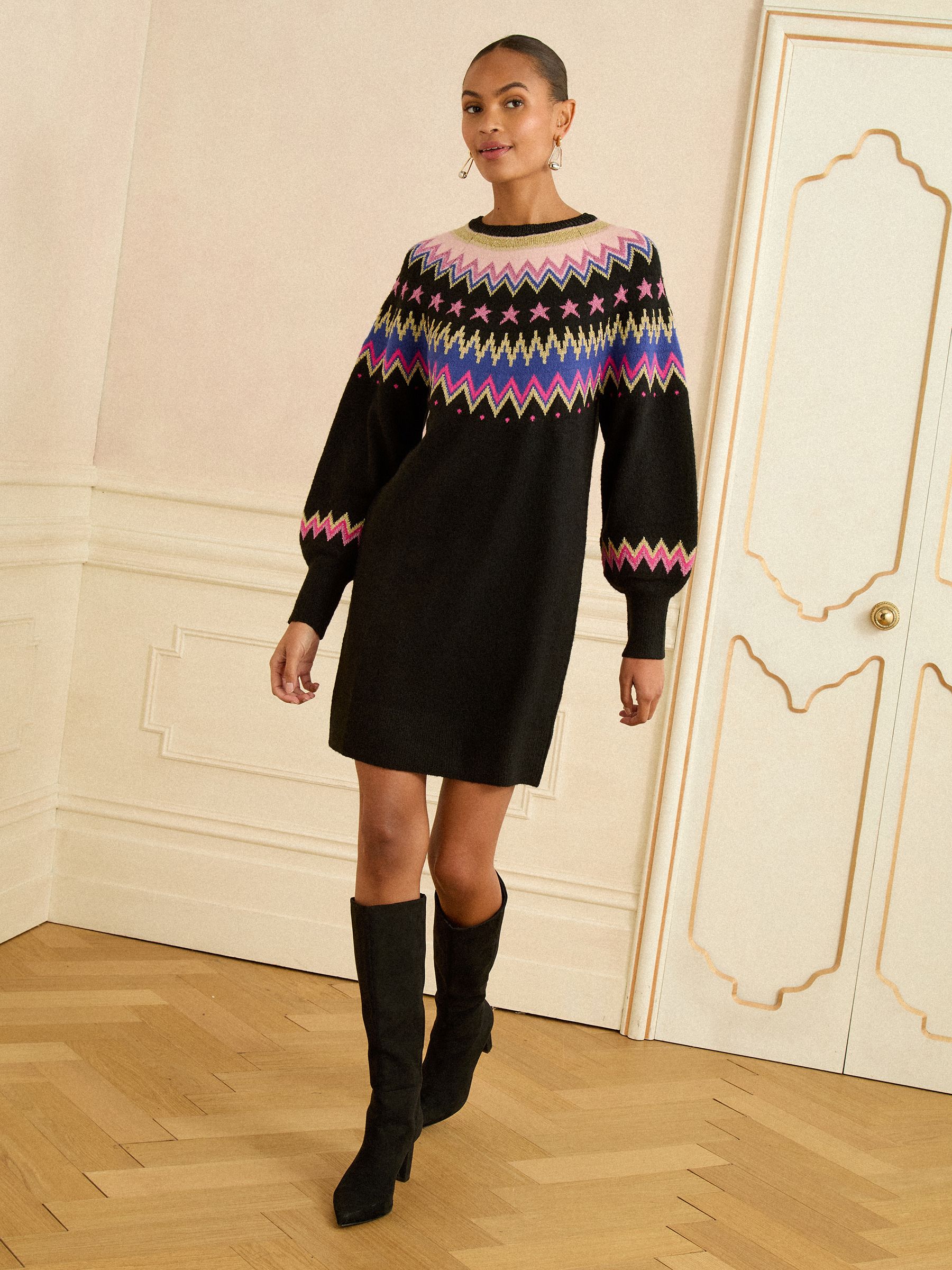 ワンピース herlipto Heart Fair Isle Knit Mini Dress Her lip to ワンピース Paneled Flared Knit Mini Dress : ZOZOTOWN
