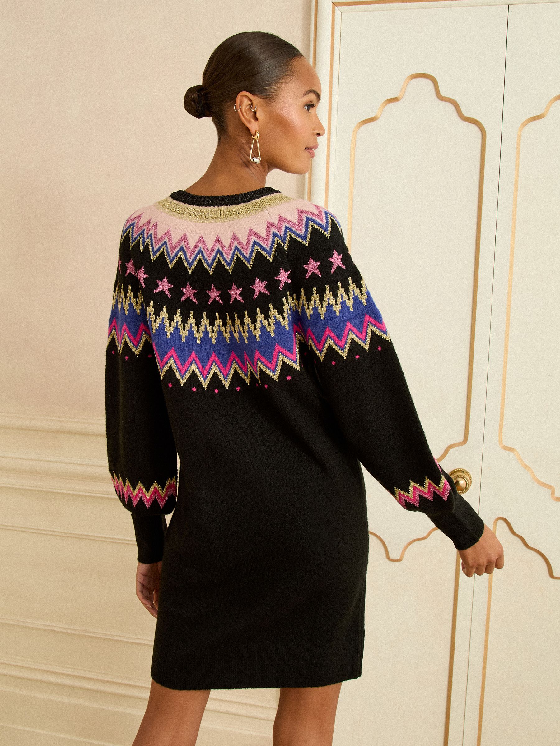 Buy Love & Roses Black Lurex Fairisle Crew Neck Knitted Mini Dress