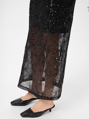 Kaffe KAlinna Side Split Sequin Maxi Black Skirt - Image 4 of 6