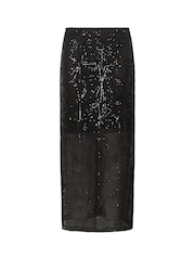 Kaffe KAlinna Side Split Sequin Maxi Black Skirt - Image 5 of 6