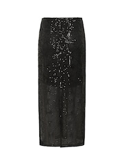 Kaffe KAlinna Side Split Sequin Maxi Black Skirt - Image 6 of 6