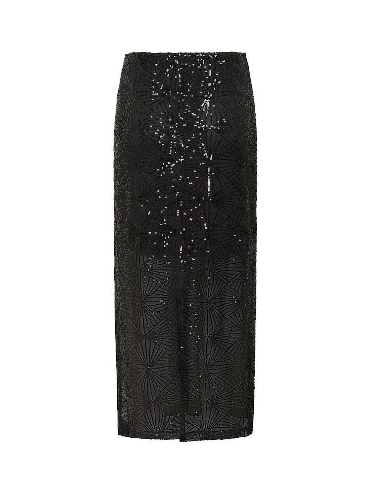 Kaffe KAlinna Side Split Sequin Maxi Black Skirt - Image 6 of 6